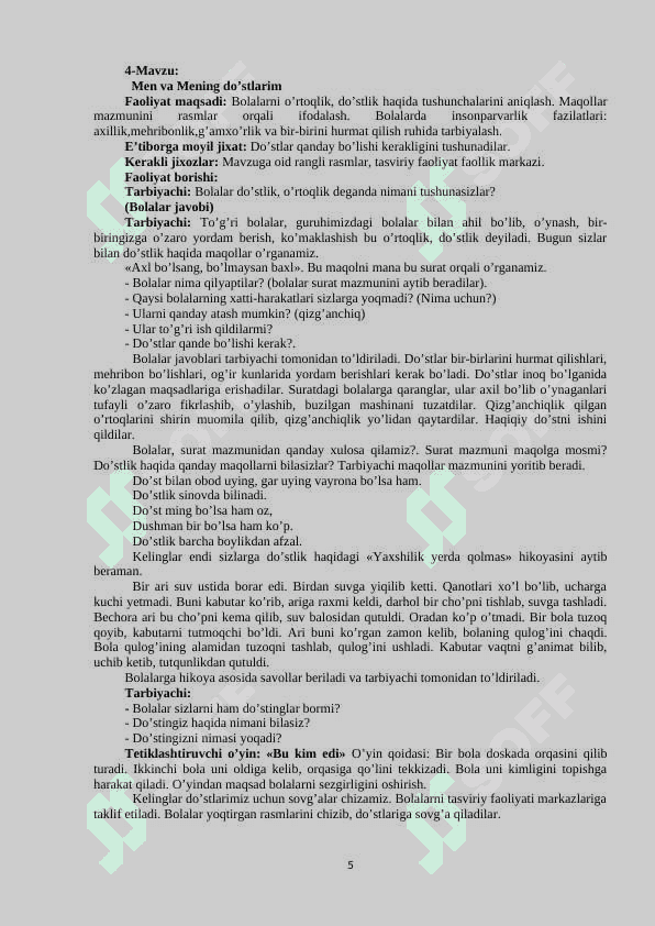 Mashg'ulot faoliyat ishlanmalar to'plami 72 dona 5