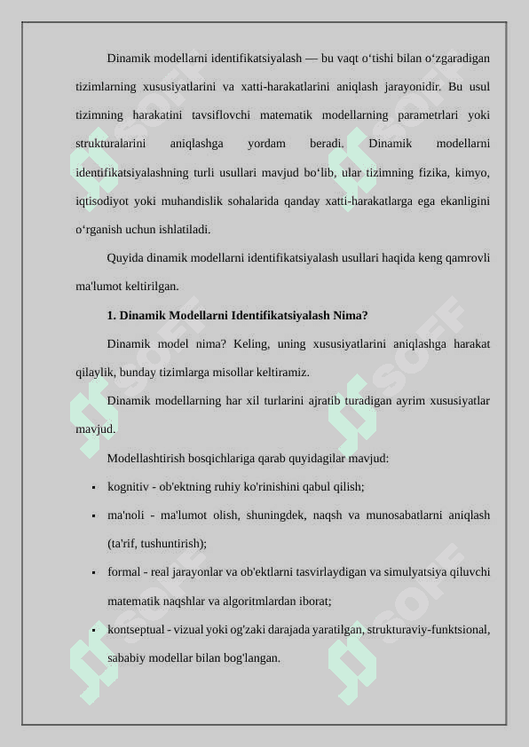 Dinamik modellarni identifikatsiyalash usullari 2