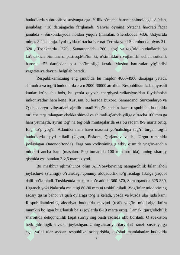 “O`zbekiston Respublikasida viloyat va qishloq tumanlarining tabiiy resurslardan foydalanish istiqbollari” 7