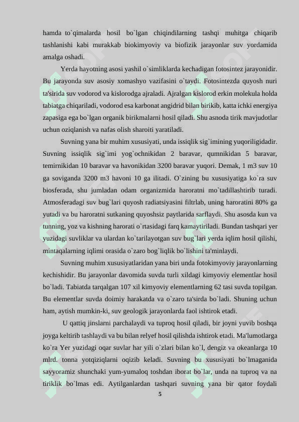“Suv resurslaridan samarali foydalanish va muhofaza qilish” 5