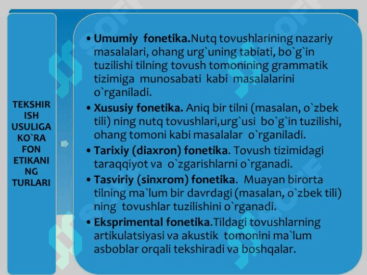 Fonetika. Nutq a’zolari, aрparati. Artikulyatsiya. Tilning fonetik vositalari. 8