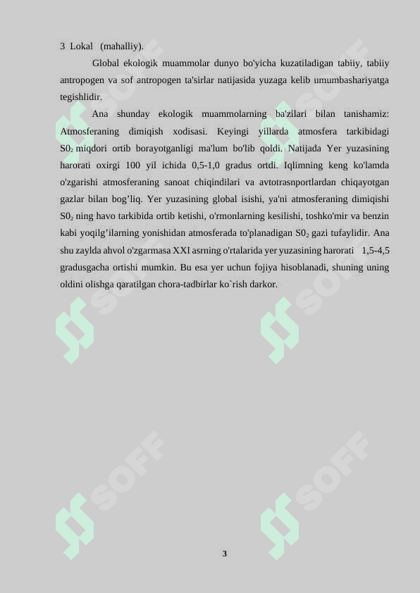 “Ekologik muammolarning paydo bo`lishi hamda ularning oldini olish” 3
