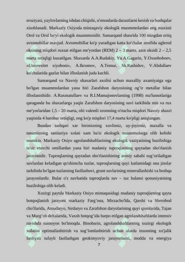 “Ekologik muammolarning paydo bo`lishi hamda ularning oldini olish” 7