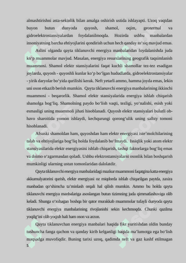 “Yer yuzidagi umumiy energetik resurslar va ularni baholash” 5