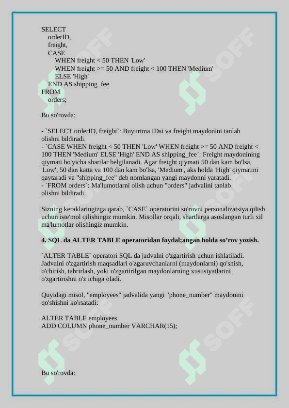 Ma’lumotlar bazasi xavfsizligi (Joins, GROUP BY ,CASE ,ALTER TABLE ) 5