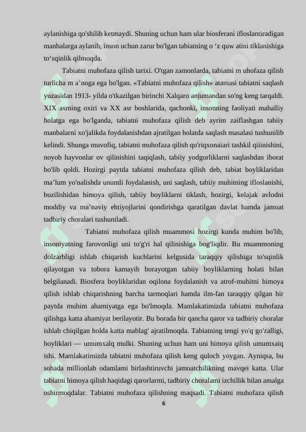 “Tabiatni muhofaza qilishda o`rmon resurslarining roli” 6