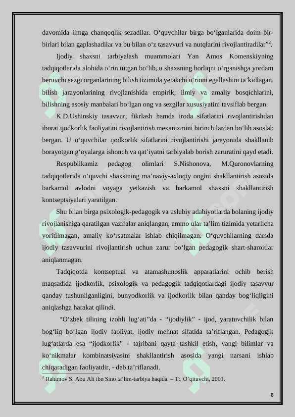 BOSHLANGʻICH SINF OʻQUVCHILARINING IJODIY TASAVVURINI RIVOJLANTIRISH 8