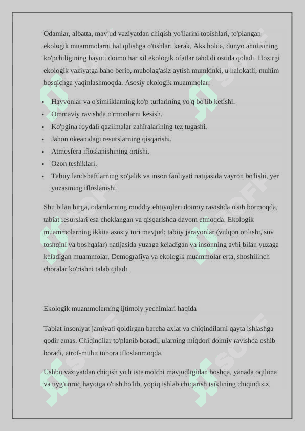 Ekologiya va demografiya (aholini o'sishi) Ekologiya va xalqaro munosabatlar 3