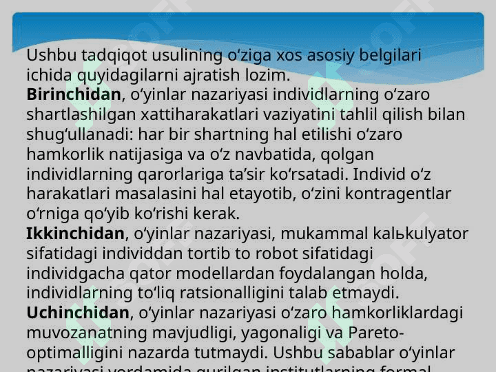O’yinlar nazariyasi va o’zaro hamkorliklarni modellashtirish 4