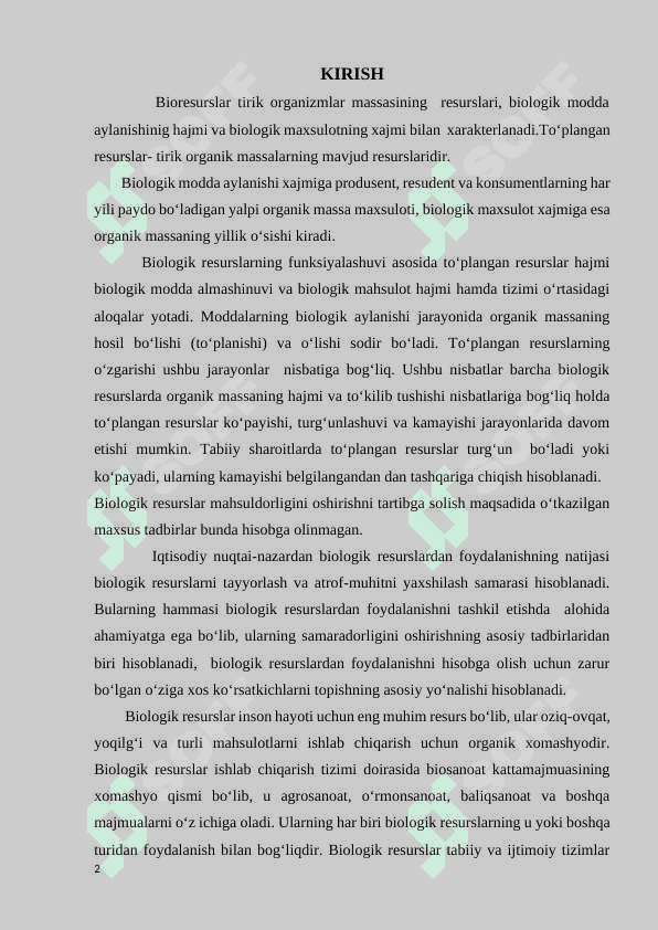“Biologik resurslardan foydalanish va ularni muhofaza qilish” 2