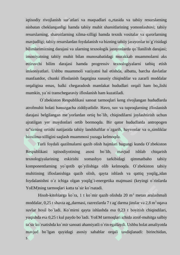 “Energetika va uning tabiiy xo`jalik tizimlariga ta`siri” 5