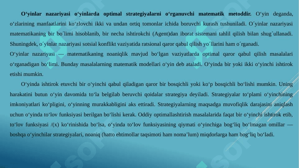 O‘YINLAR NAZARIYASINING ASOSIY TUSHUNCHALARI 4