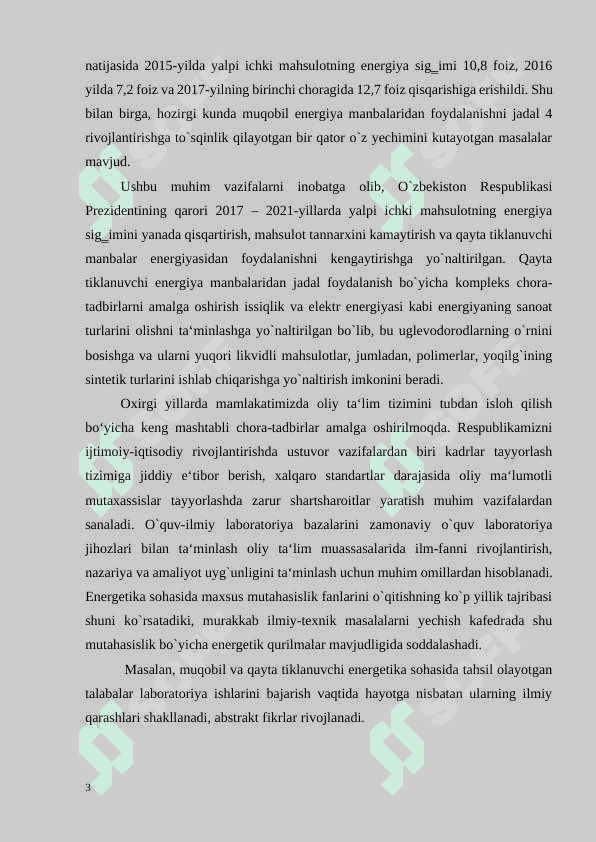 “ Muqobil energiya manbalarining xalq xo`jaligidagi ahamiyati” 3