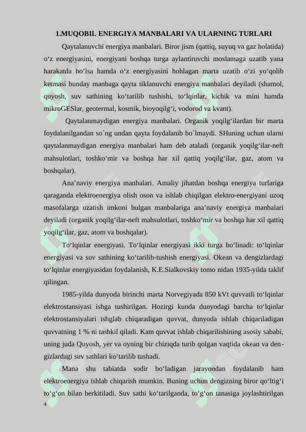 “ Muqobil energiya manbalarining xalq xo`jaligidagi ahamiyati” 4