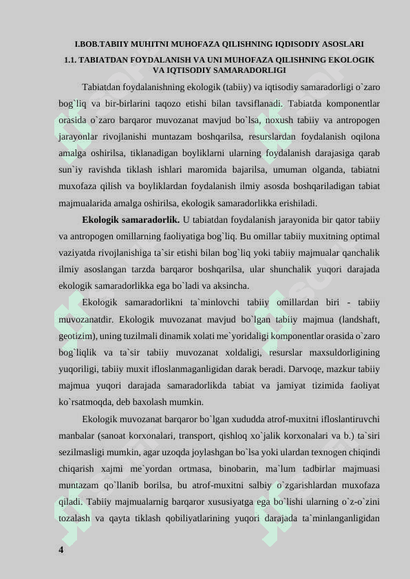 “Tabiiy muhitni muhofaza qilishning iqdisodiy va huquqiy asoslari.” 4