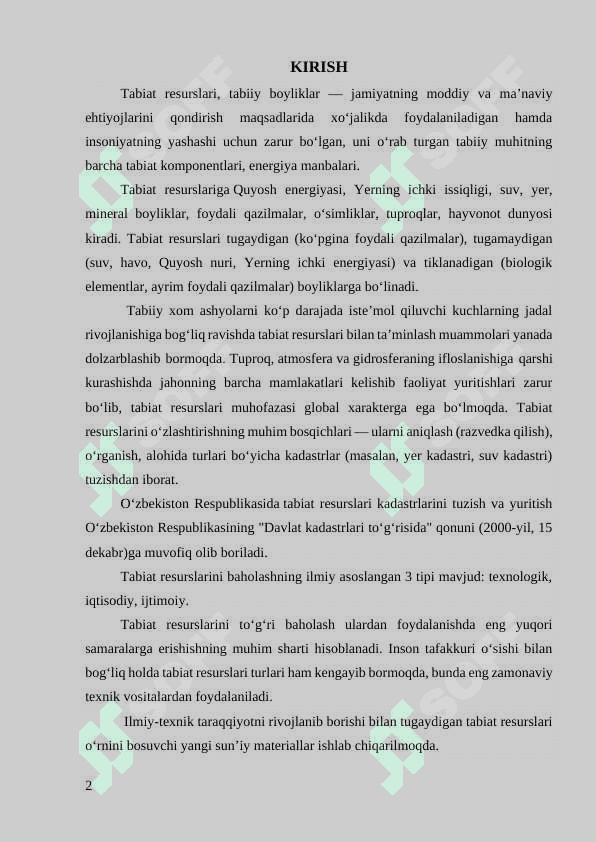 “Tabiiy resurslardan foydalanishning geografik asoslari” 2