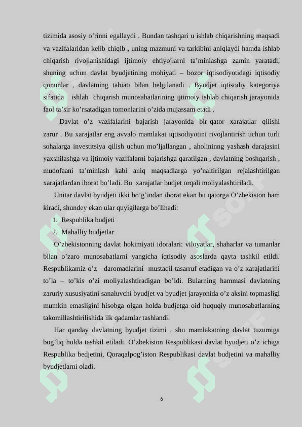 HOZIRGI SHAROITDA O’ZBEKISTON RESPUBLIKASIDA BYUDJET – SOLIQ SIYOSATI 6