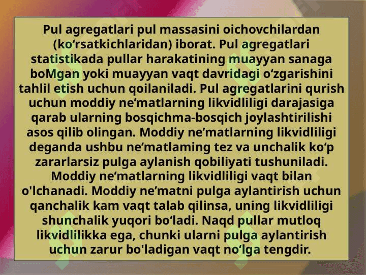 pul massasi va pul agregatlari 2