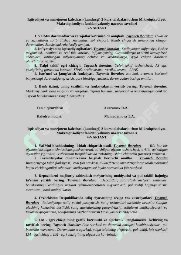 Mikro va Makroiqtisodiyot yakuniy variantlari 2