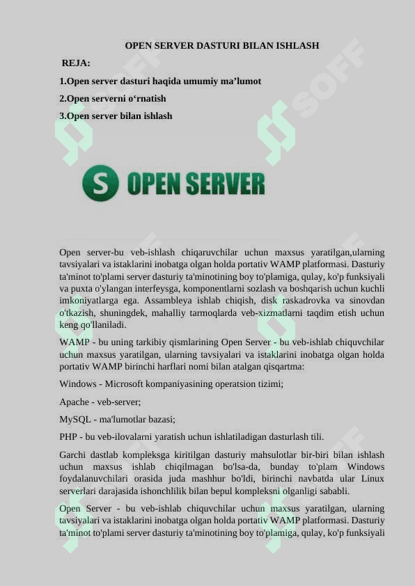 OPEN SERVER DASTURI BILAN ISHLASH 2