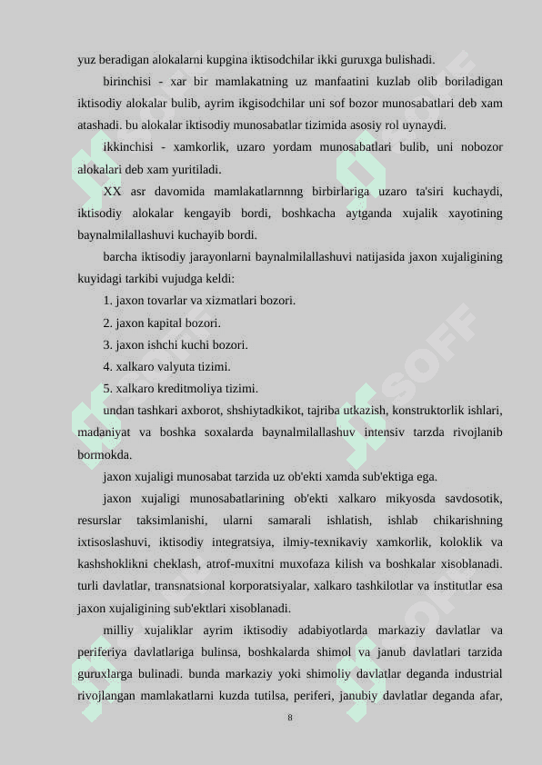 Jahon xo’jaligini va uning rivojlanishi mazmuni 8