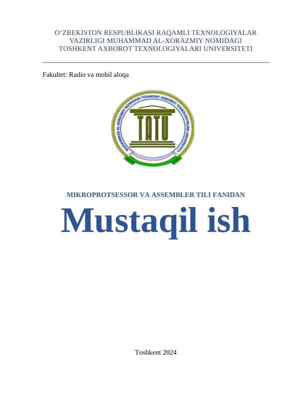 Berilgan variant bo'yicha formulani hisoblash dasturini assembler tilida tuzish