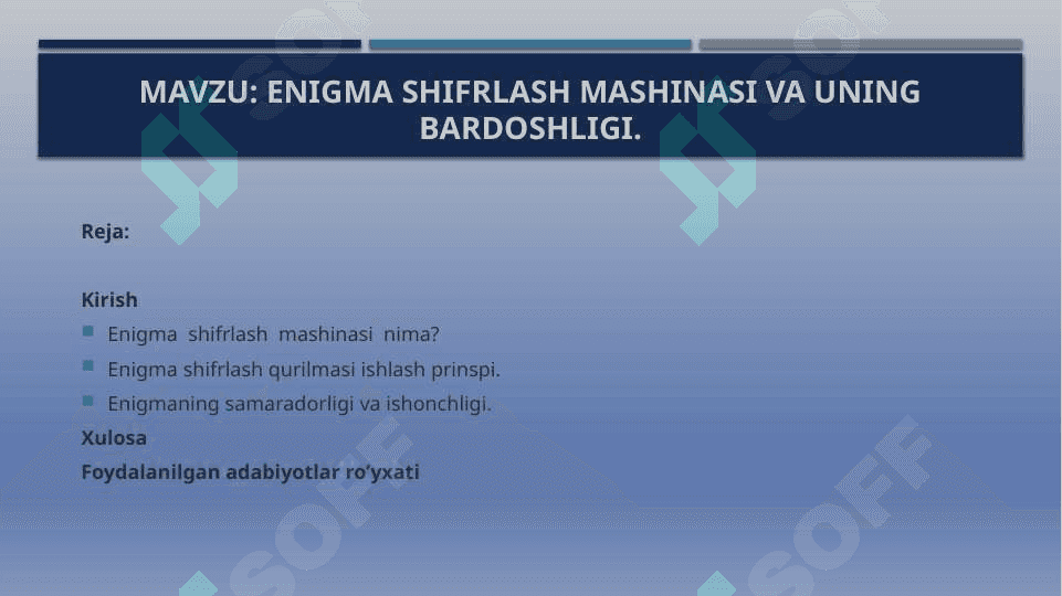 Enigma shifrlash mashinasi va uning bardoshligi 2