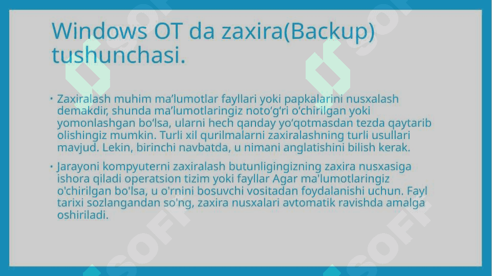 Windows OTda zaxira nusxalashni (Backup and Restore) amalga oshirish. 4