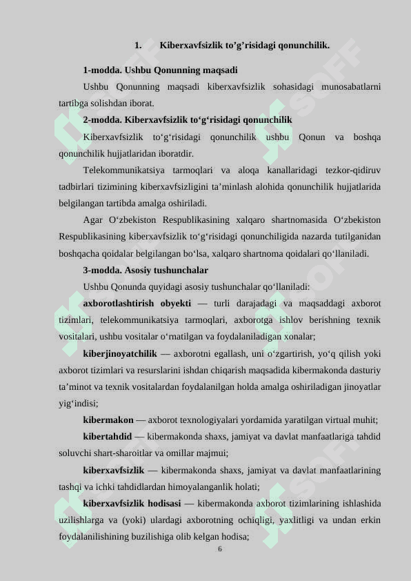 Kiberxavfsizlikga oid milliy va xorijiy me’yoriy-huquqiy hujjatlar 6