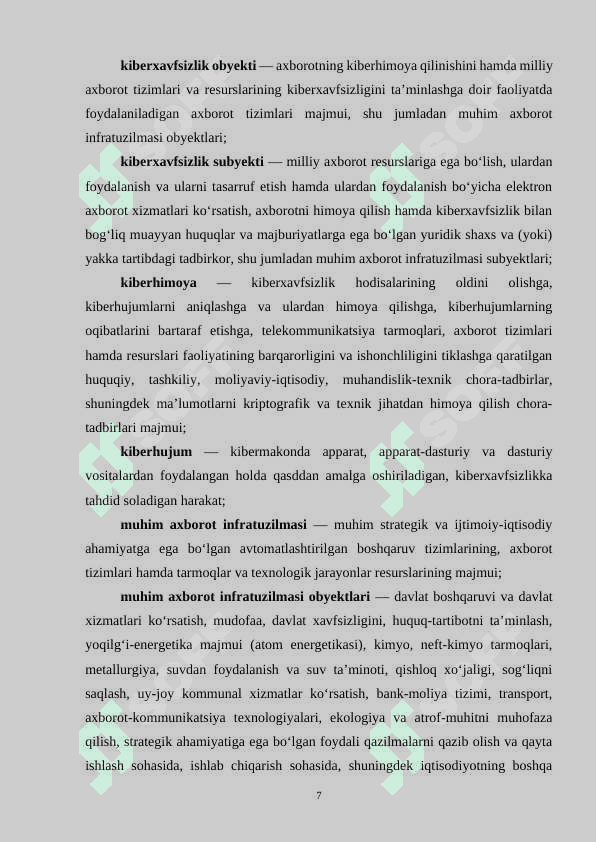 Kiberxavfsizlikga oid milliy va xorijiy me’yoriy-huquqiy hujjatlar 7