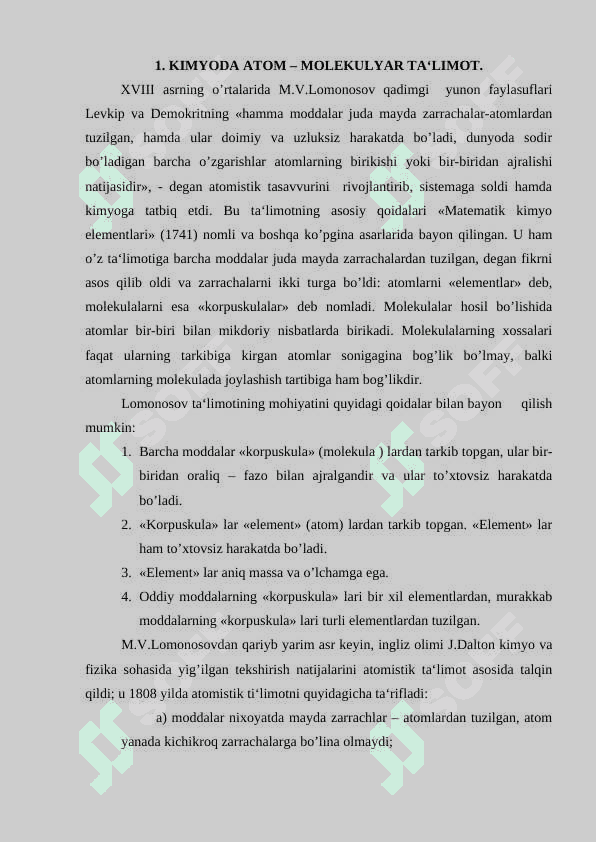 Atom massa. Molekulyar massa. Modda miqdori va allotropiya. 2