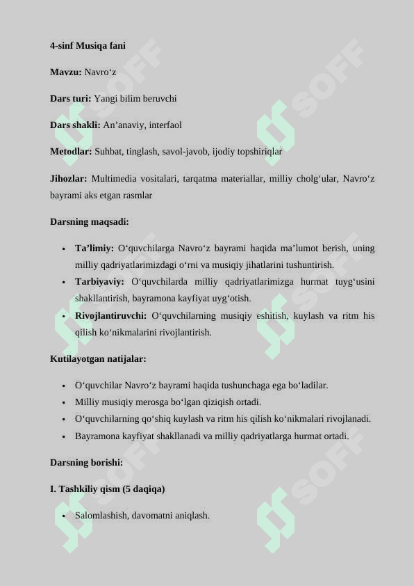 4-sinf musiqa Navro'z Dars ishlanma 2