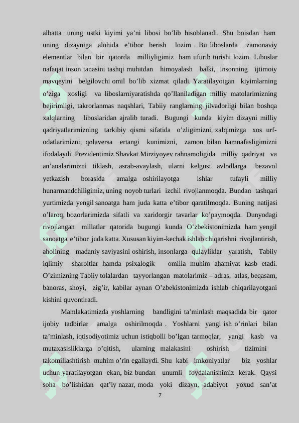 Milliy matolardan foydalanib romantik uslubda ayollar komplekti dizayn loyihasini ishlab chiqish 7