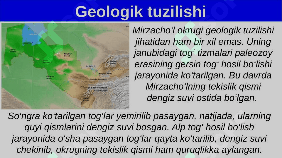 Mirzacho‘l tabiiy geografik okrugi. Iqlimi, suvlari, tuproqlari, o‘simliklari va hayvonot dunyosi 3