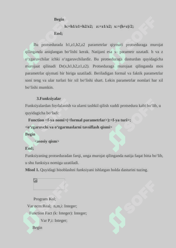 PASKALDA TARMOQLANUVCHI VA TAKRORLANUVCHI DASTURLAR. PASCALDA QISIM DASTURLARI. SATRIY KATTALIKLAR BILAN ISHLASH 3