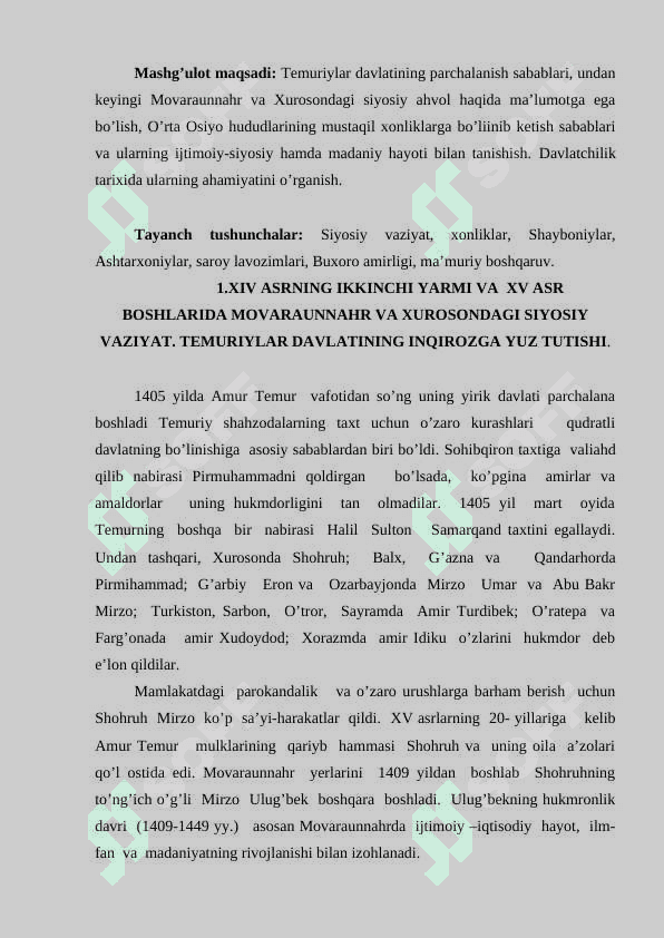TURKISTONNING  XONLIKLARGA BO’LINIB KETISHI, UNING SABABLARI VA OQIBATLARI 2