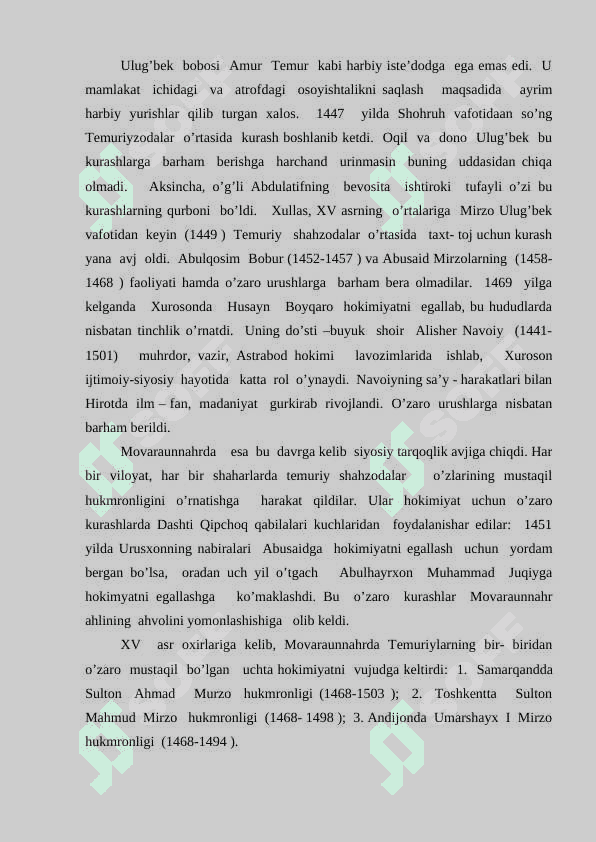 TURKISTONNING  XONLIKLARGA BO’LINIB KETISHI, UNING SABABLARI VA OQIBATLARI 3