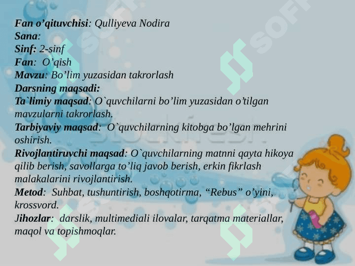 Bo’lim yuzasidan takrorlash 2