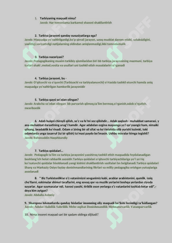 Pedagogika savollar javoblari bilan 3