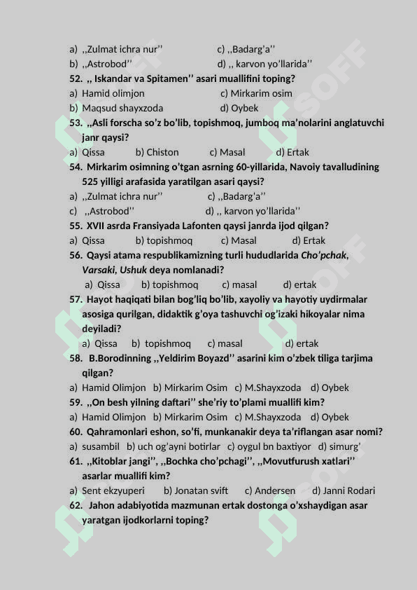 5 sinf adabiyot 1 qismdan testlar 7