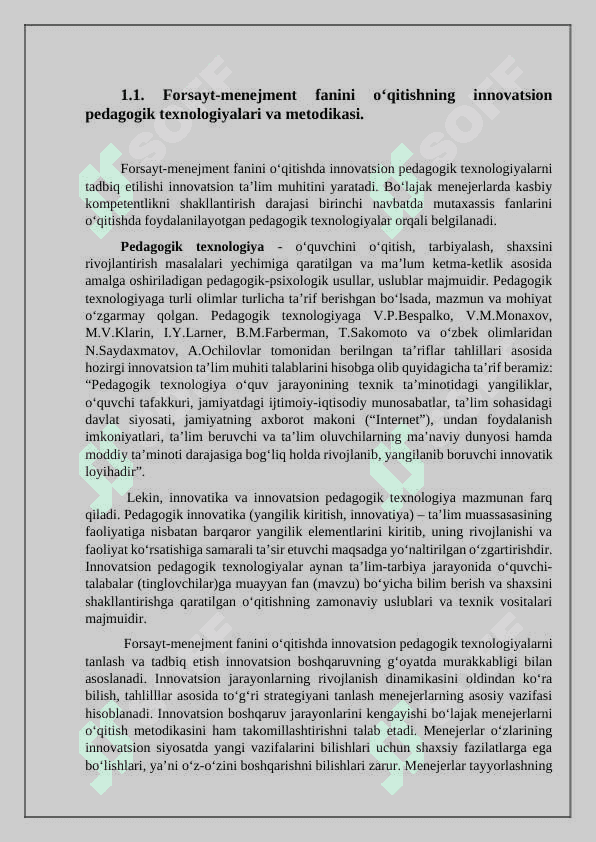 Forsayt menejment faninio’qitishning innovatsion texnologiyalari. 2