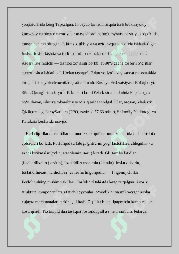 Fosfolipidlar. Fermentlar ta'sirida o'zgarishi Reja 3