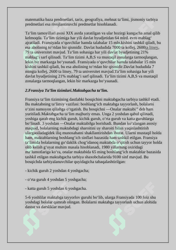 Fransiyada ta’lim siyosatining olib borilishi 3