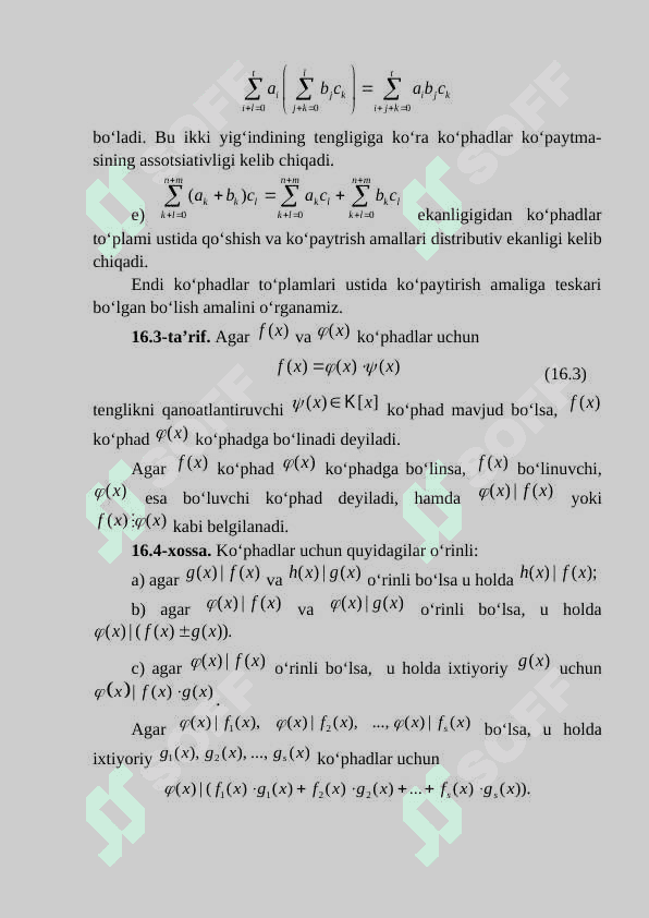 Ko‘phadlar va ular ustida amallar. Ko‘phadlar uchun Yevklid algoritmi 4