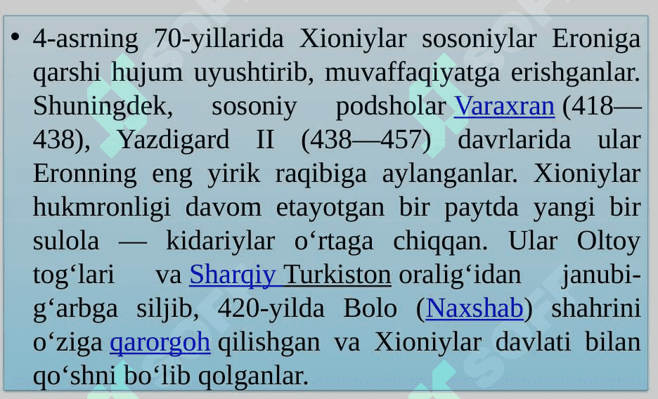Ilk o‘rta asrlarda Xorazm, Xioniylar, Kidariylar davlatlari 4