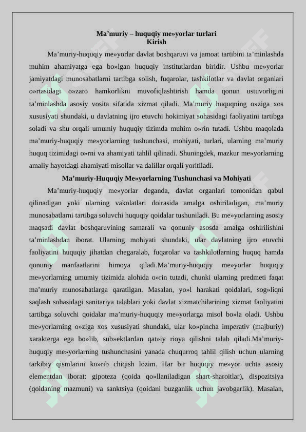 Ma’muriy – huquqiy me’yorlar turlari 2