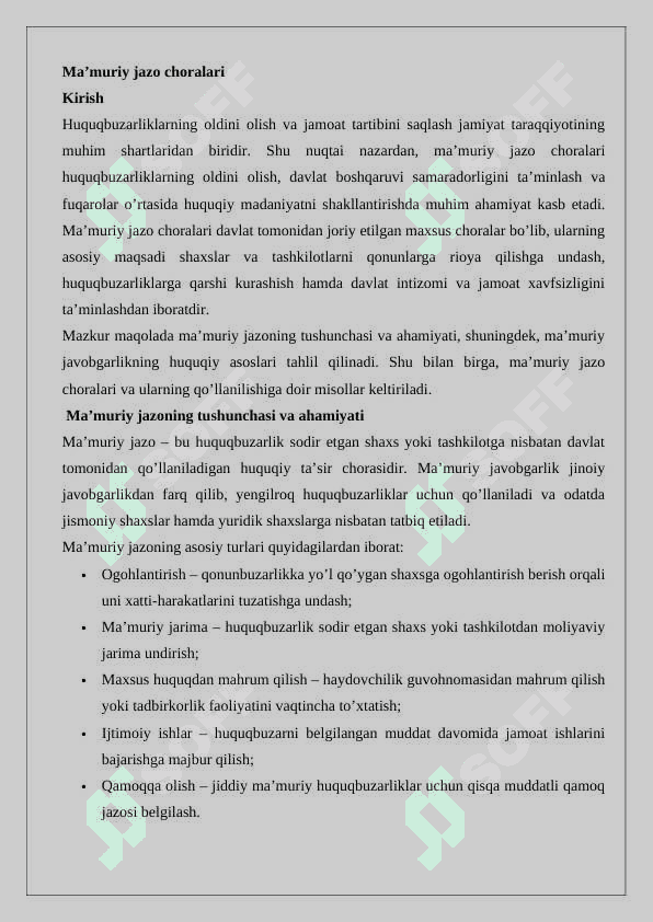 Ma’muriy jazo choralari 2