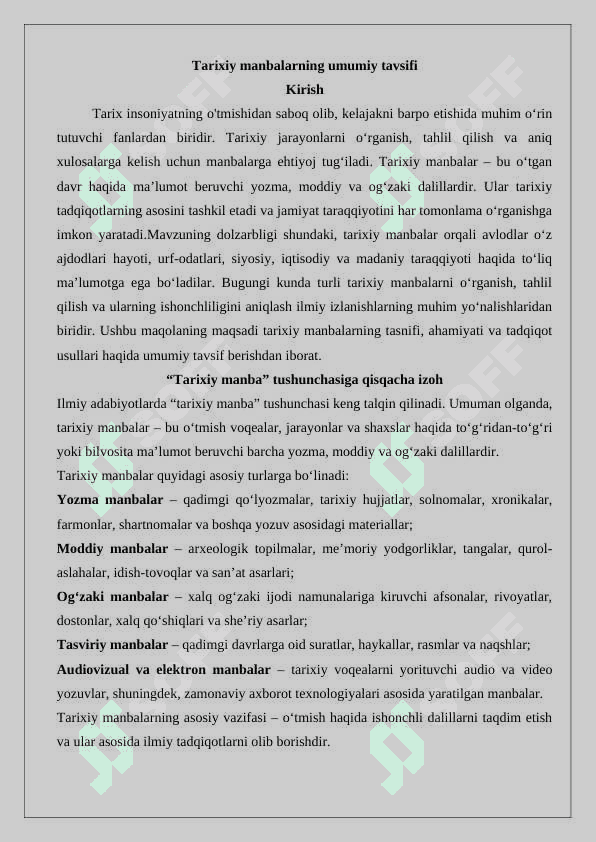 Tarixiy manbalarning umumiy tavsifi 2