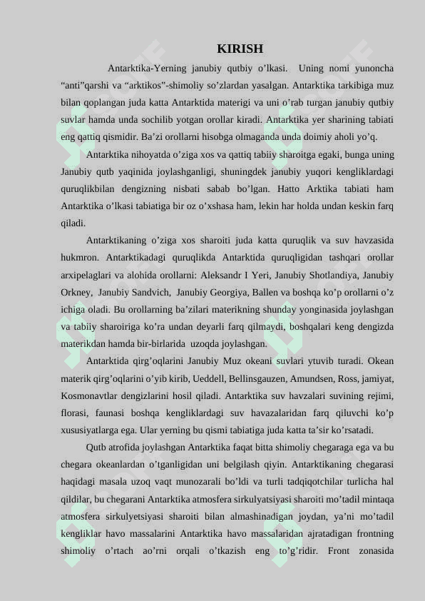 « ANTARKTIDA IQLIMI VA ORGANIK DUNYOSI » 2