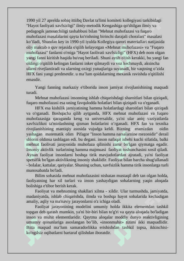 Hayot faoliyati xavfsizligi asoslari 2